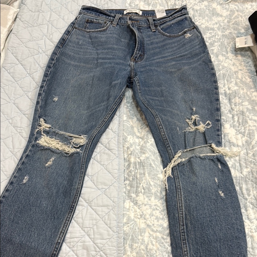 Abercrombie & Fitch Blue Boyfriend Jeans Distressed Style